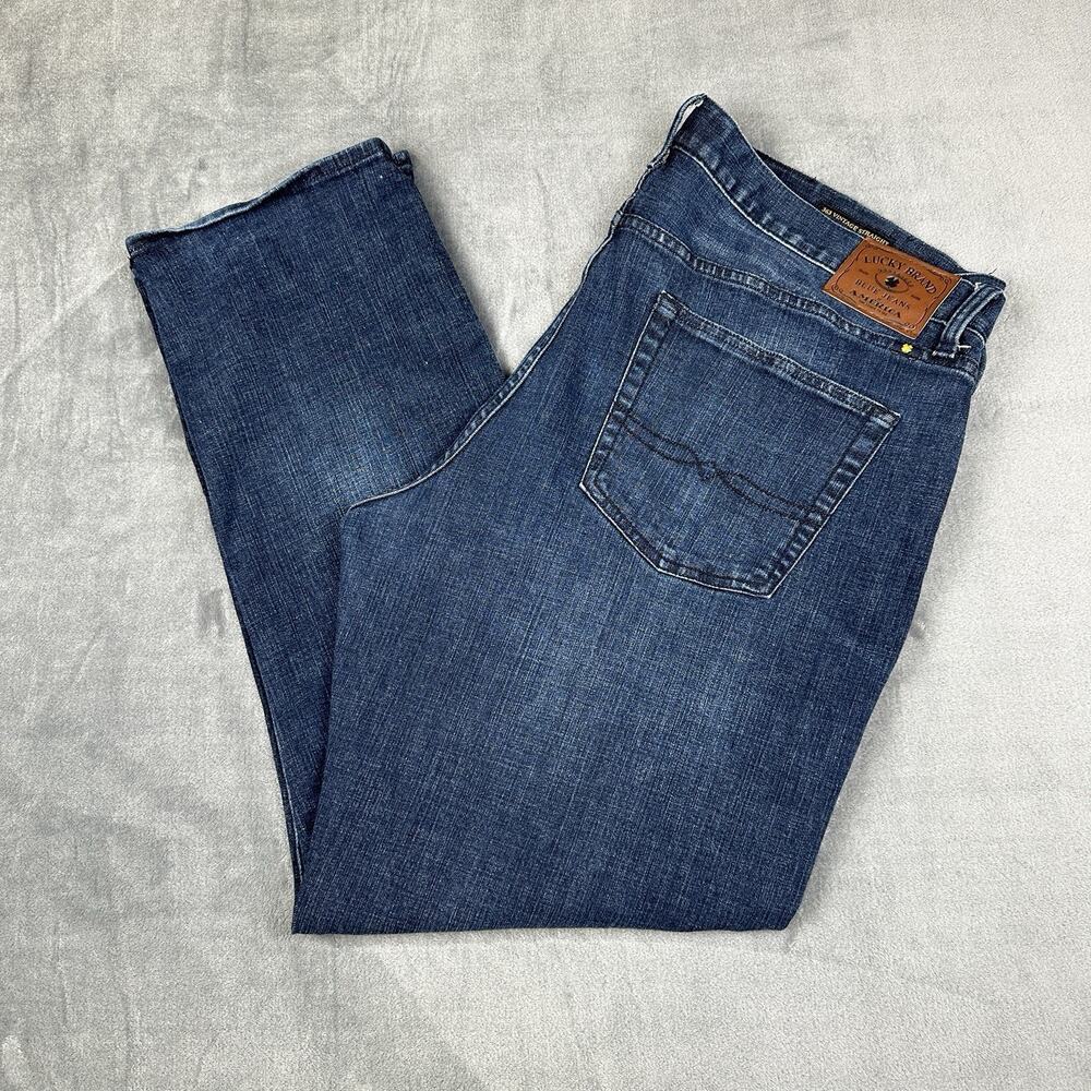 Lucky Brand 363 Vintage Straight Jeans Mens 42x32 Blue Dark Wash Stretch Denim